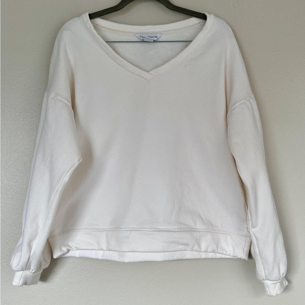 Liz Claiborne White V-Neck Sweatshirt Size S